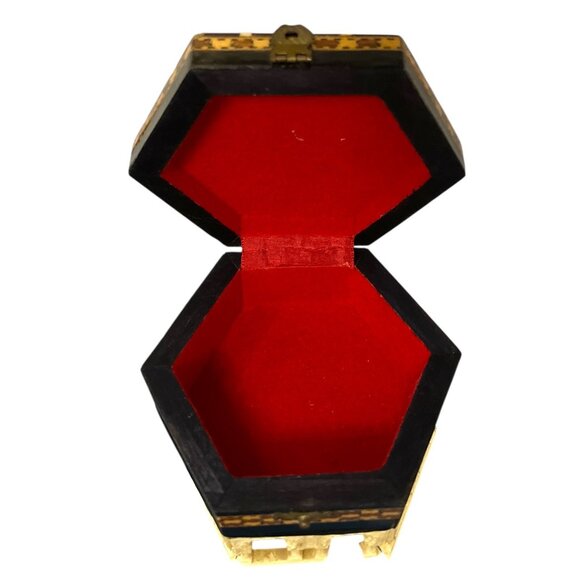Vintage Octagonal Mosaic Inlay Jewelry Box with Moorish Arches – Red Velvet Inte - Picture 2 of 5